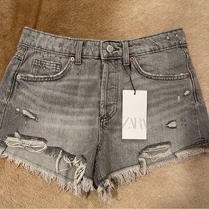 Zara Black Distressed Jean Shorts